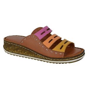 Mod Comfys Womens/Ladies Leather Mules / Tan/Multicolored